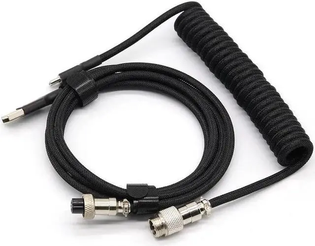 Main image of Aomoproing Customer Coiled Keyboard Cable for Gaming Mechanical Keyboard, Handwork Braided + PET Mesh, Metal Plug, with Detachable Metal Aviator Connector, 3 Meters USB C Aviator Cable (Black)
