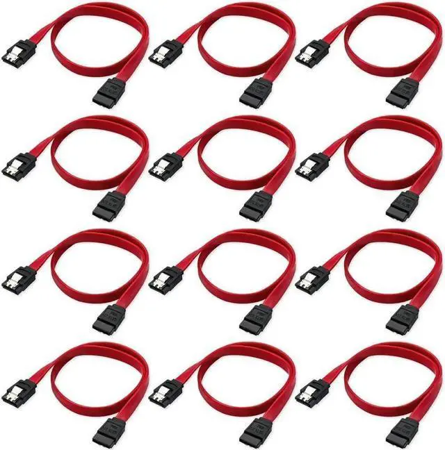 Main image of Aomoproing 12-Pack SATA III Cable,SATA III 6.0 Gbps Data Cable Straight with Locking Latch 16 Inches SATA Cable Pack for HDDSSDCD and DVD Drives Red