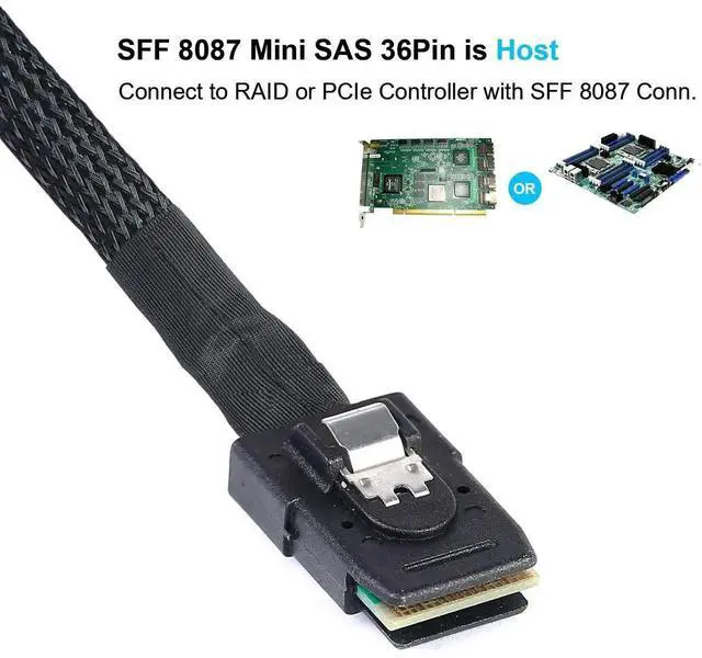Alt view image 5 of 5 - Aomoproing Mini SAS to SATA Cable: 1M SFF-8087 to SATA 90 Degree Right Angle Forward Breakout Cable SFF8087 SAS Controller to Hard Drive (3.3FT)