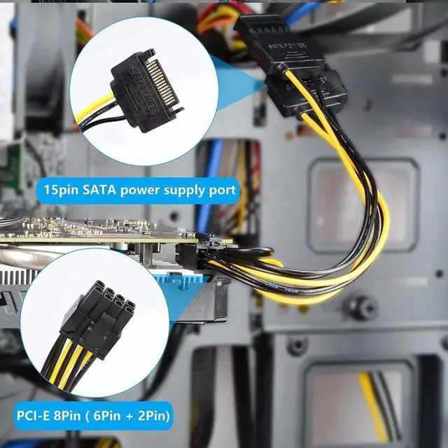 Alt view image 4 of 7 - Aomoproing SATA to PCIE Cable,Dual SATA 15pin to 8-pin(6+2 pin) PCI-E Power Cable Y Splitter Extension Cords for Graphics Video Card-7.4in-2 Packs