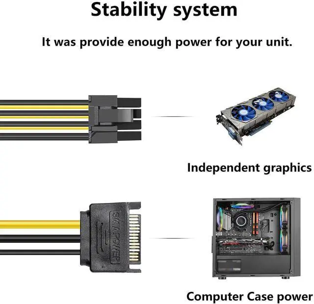 Alt view image 5 of 7 - Aomoproing SATA to PCIE Cable,Dual SATA 15pin to 8-pin(6+2 pin) PCI-E Power Cable Y Splitter Extension Cords for Graphics Video Card-7.4in-2 Packs