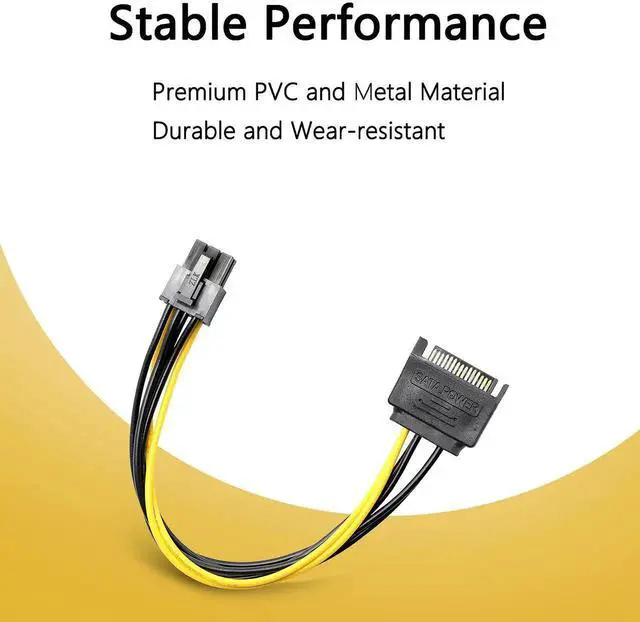 Alt view image 3 of 7 - Aomoproing SATA to 6 Pin PCIe Power Cable,Sata 15 Pin Male to 6 Pin PCI Express Graphics Video Card Power Cable for Host and Graphics Card-8inch(2PCS)