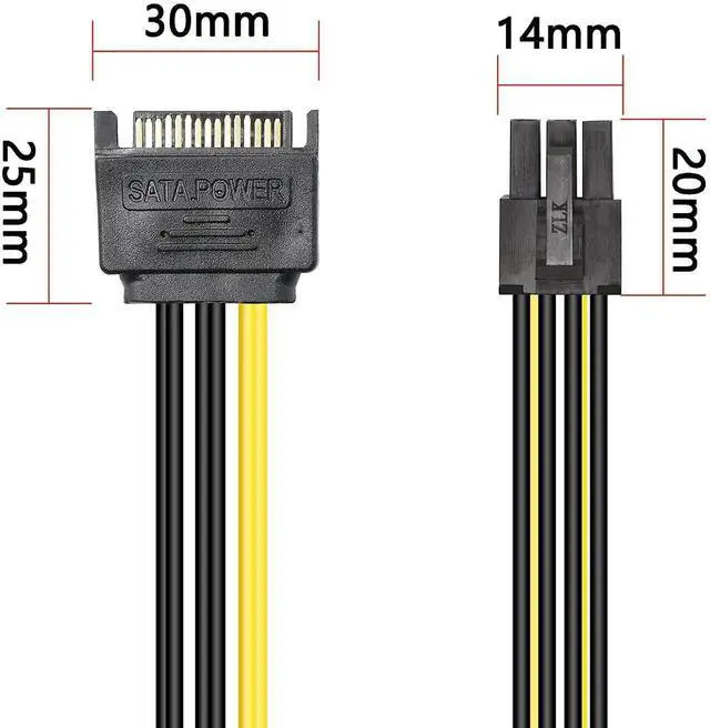 Alt view image 2 of 7 - Aomoproing SATA to 6 Pin PCIe Power Cable,Sata 15 Pin Male to 6 Pin PCI Express Graphics Video Card Power Cable for Host and Graphics Card-8inch(2PCS)