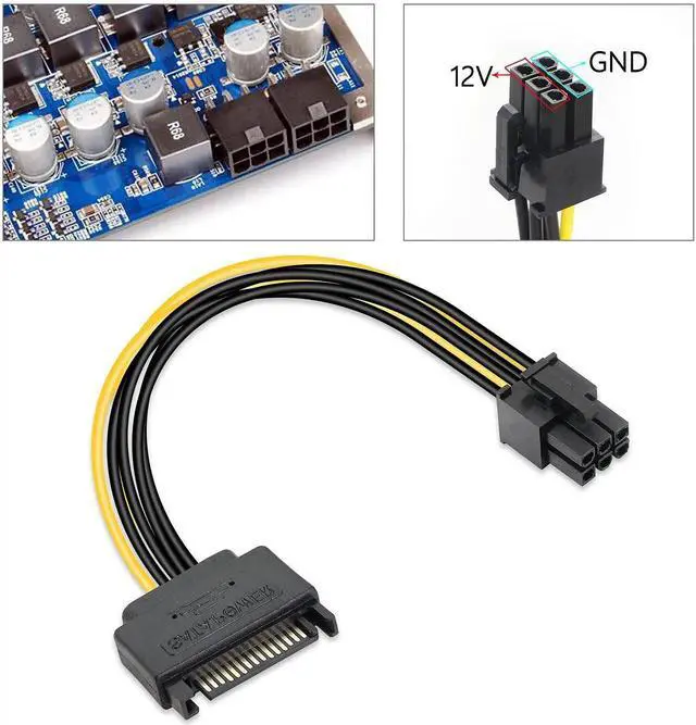 Alt view image 6 of 7 - Aomoproing SATA to 6 Pin PCIe Power Cable,Sata 15 Pin Male to 6 Pin PCI Express Graphics Video Card Power Cable for Host and Graphics Card-8inch(2PCS)