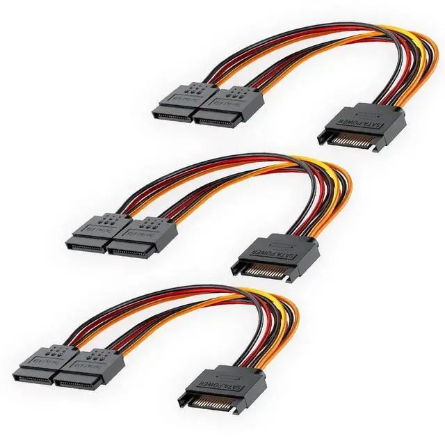 Main image of Aomoproing 3-Pack 15 Pin SATA Power Splitter Cable, 8 Inch Sata Male to 2X Female Cable for HDDSSDOptical Drives