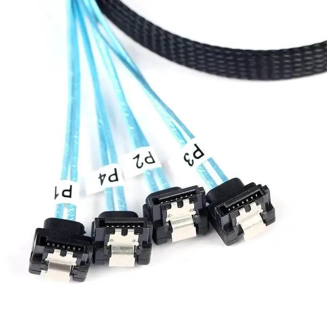 Alt view image 4 of 5 - Aomoproing Mini SAS to SATA Cable: 0.5M SFF-8087 to SATA 90 Degree Right Angle Forward Breakout Cable SFF8087 SAS Controller to Hard Drive (1.6FT)
