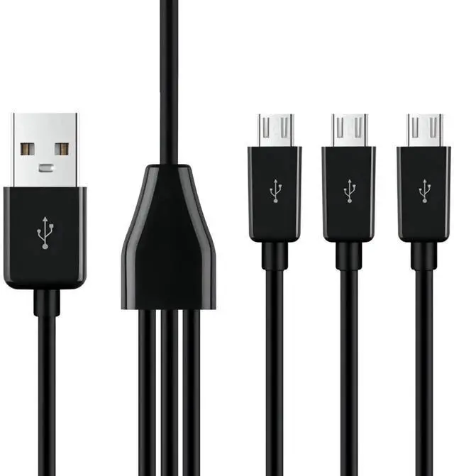 Alt view image 6 of 7 - Aomoproing 3-in-1 USB 2.0 A Male to Micro USB Male Charging Cord, Data Sync Adapter, Splitter Cable (Black-1m-3 Pack)