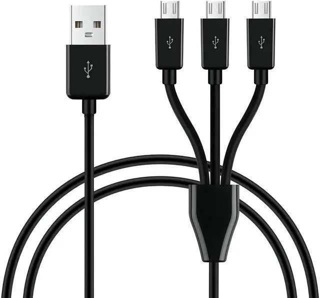 Main image of Aomoproing 3-in-1 USB 2.0 A Male to Micro USB Male Charging Cord, Data Sync Adapter, Splitter Cable (Black-1m-3 Pack)