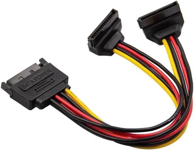 Alt view image 3 of 3 - Aomoproing 90 Degree SATA 15-Pin Male to 2 x 15P Female Y Splitter Adapter Power Cable for Solid State SSD Hard Disk Motherboard