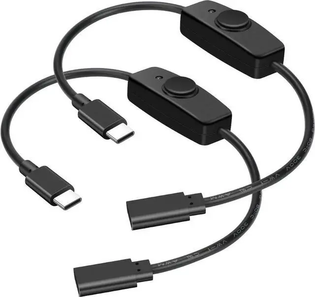 Main image of Aomoproing USB Type C Switch Extension Cable 2 Pack USB C Female to Male Power Cable with On Off Switch USB-C Extender Cord for LED Desk Lamp, USB Fan, LED Strips