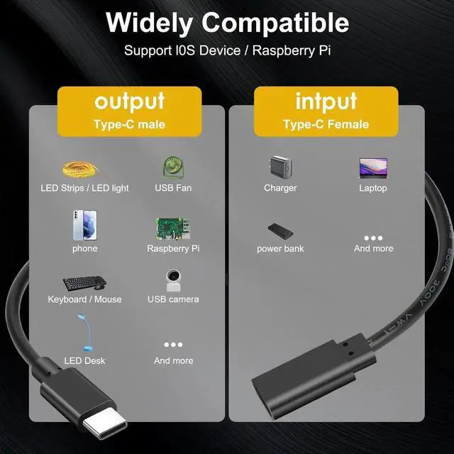 Alt view image 5 of 7 - Aomoproing USB Type C Switch Extension Cable 2 Pack USB C Female to Male Power Cable with On Off Switch USB-C Extender Cord for LED Desk Lamp, USB Fan, LED Strips