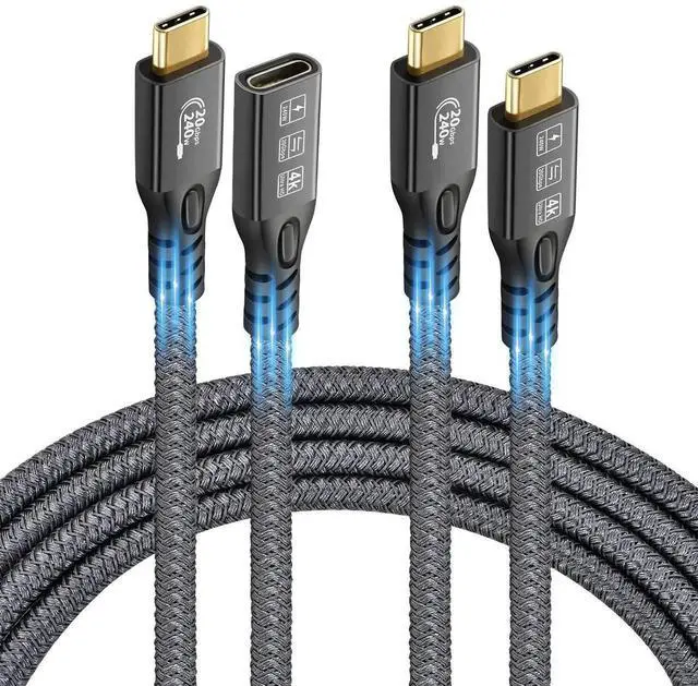 Main image of Aomoproing 20Gbps/240W/USB C 3.2 Gen 2 Cable 2Pack (M/Male Cable 3FT + M/Female Cable 3FT), 4K@60Hz Video and Audio Output Cord,48V/5A USB C Male Cable,Suport Thunderbolt 3 for MacBook Pro,Monitor