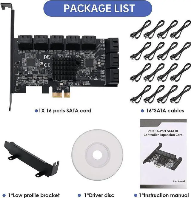 Alt view image 3 of 7 - Aomoproing PCIE 1X SATA Card 16 Ports,with 16 SATA Cables and Low Profile Bracket,PCIE to SATA 3.0 6 Gbps Controller,PCIE to SATA Expansion Card,SATA Controller,SATA PCIE Card,ASM1064+3JMB575 Chips