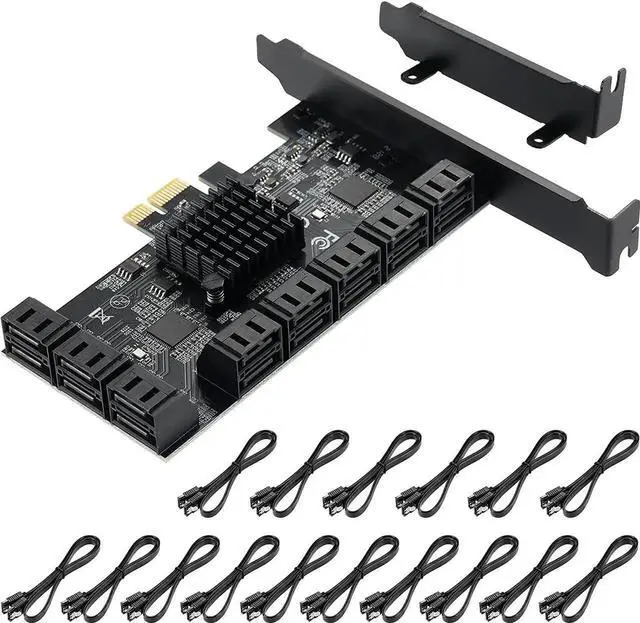 Main image of Aomoproing PCIE 1X SATA Card 16 Ports,with 16 SATA Cables and Low Profile Bracket,PCIE to SATA 3.0 6 Gbps Controller,PCIE to SATA Expansion Card,SATA Controller,SATA PCIE Card,ASM1064+3JMB575 Chips