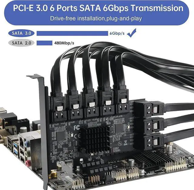 Alt view image 4 of 7 - Aomoproing PCIE 1X SATA Card 16 Ports,with 16 SATA Cables and Low Profile Bracket,PCIE to SATA 3.0 6 Gbps Controller,PCIE to SATA Expansion Card,SATA Controller,SATA PCIE Card,ASM1064+3JMB575 Chips