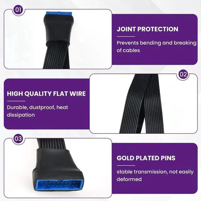 Alt view image 2 of 7 - Aomoproing 2Pcs USB 3.0 Header Splitter Extension Cable, 19/20 Pin 1 to 2 Y Internal Hub Splitter, Internal Adapter DIY-Cable for Motherboard (5.9 inch)