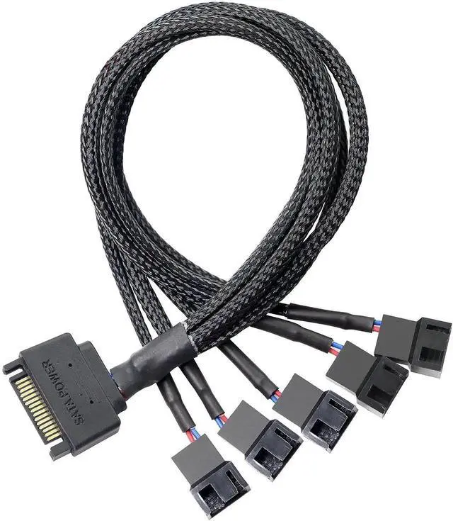 Main image of Aomoproing SATA Cooler Fan Adapter Cable - 15 Pin to 3/4 Pin Fan Splitter - 1.1Ft (Black - 1 to 5)