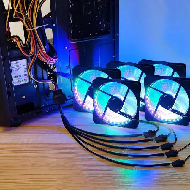 Alt view image 3 of 7 - Aomoproing SATA Cooler Fan Adapter Cable - 15 Pin to 3/4 Pin Fan Splitter - 1.1Ft (Black - 1 to 5)