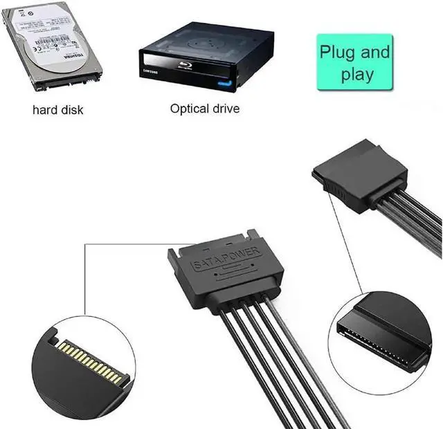Alt view image 7 of 7 - Aomoproing 15 Pin SATA Power Extension Cable, 3pcs 13" Male to Female Extender Cable Cord Adapter for HDD, SSD, Optical Drives, DVD Burners, PCI Cards and Hard Drive Disk