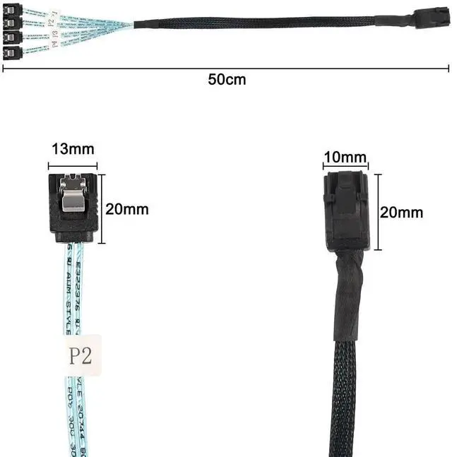 Alt view image 3 of 7 - Aomoproing HD Mini SAS SFF-8643 to SATA Cable, SFF-8643 Host to 4X SATA Target Cable Compatible with Raid Controller Hard Drive Forward Breakout Cable -0.5M