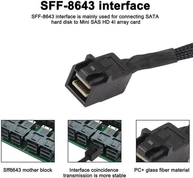 Alt view image 2 of 7 - Aomoproing HD Mini SAS SFF-8643 to SATA Cable, SFF-8643 Host to 4X SATA Target Cable Compatible with Raid Controller Hard Drive Forward Breakout Cable -0.5M
