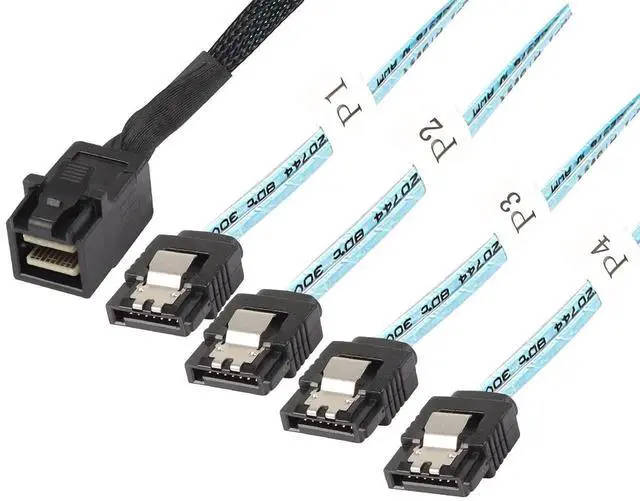 Alt view image 4 of 7 - Aomoproing HD Mini SAS SFF-8643 to SATA Cable, SFF-8643 Host to 4X SATA Target Cable Compatible with Raid Controller Hard Drive Forward Breakout Cable -0.5M