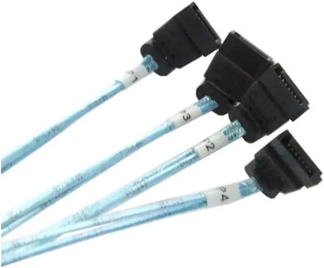 Alt view image 4 of 4 - Aomoproing 80cm Mini SAS 4i SFF-8087 36 Pin Host to Reverse 270 Degree Angled 4 SATA 7Pin Target HDD Hard Drive Splitter Cable 10Gbps