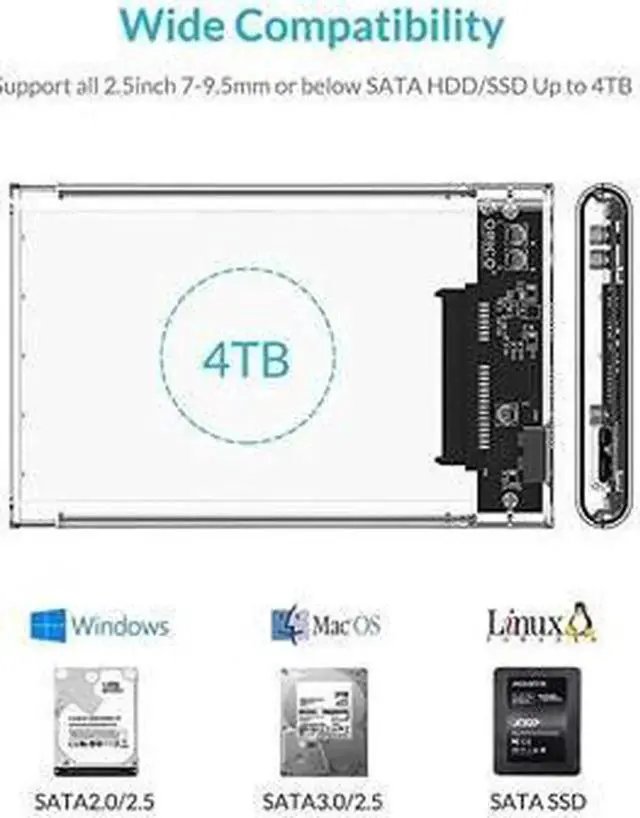 Alt view image 2 of 6 - Aomoproing USB 3 External Hard Drive Enclosure USB30 to SATA Portable Clear Hard Disk Case for 25 inch 7mm 95mm SATA HDD SSD Support UASP SATA III Max 4TB ToolFree Design Clear