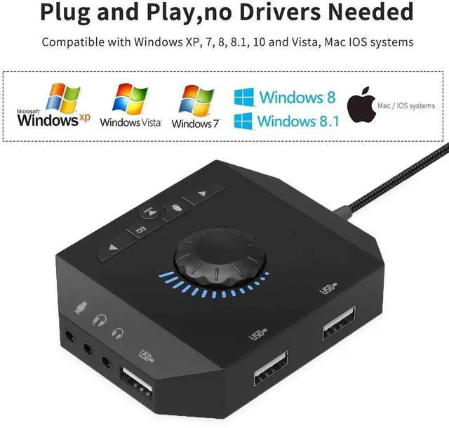 Alt view image 3 of 7 - Aomoproing USB Hub with Audio Adapter, External Sound Card with 3.5mm Headphone Microphone Jack and Volume Control 3 Port USB Hub for Laptop PC HDD Disk