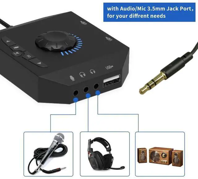 Alt view image 5 of 7 - Aomoproing USB Hub with Audio Adapter, External Sound Card with 3.5mm Headphone Microphone Jack and Volume Control 3 Port USB Hub for Laptop PC HDD Disk