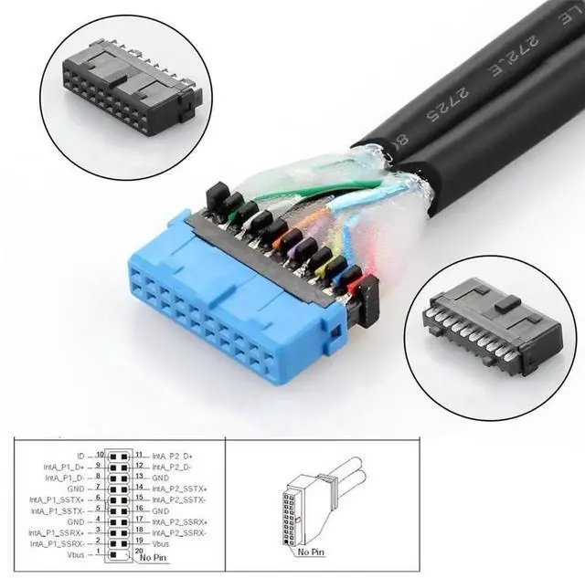 Alt view image 2 of 7 - Aomoproing 5Gbps Single 19/20Pin Header to USB 3.0 20Pin & Type-E Dual Ports Female PCBA Type Adapter Splitter 1 to 2 HUB