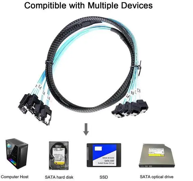 Alt view image 2 of 6 - Aomoproing SATA-III Cable:0.5M, 4Pcs/Set Thin 90-Degree SATA Right-Angle Cable SAS 6Gbps Data Angled to Straight for Server-Raid Computer SDD HDD CD DVD Drives (1.6FT)