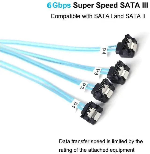 Alt view image 3 of 7 - Aomoproing SATA-III Cable:1M 4Pcs/Set Thin Right-Angle SATA Cable 90-Degree, Bundled Angled to Straight SAS 6Gbps Data Replacement for Server-Raid SDD HDD CD DVD Drives (3.3FT)