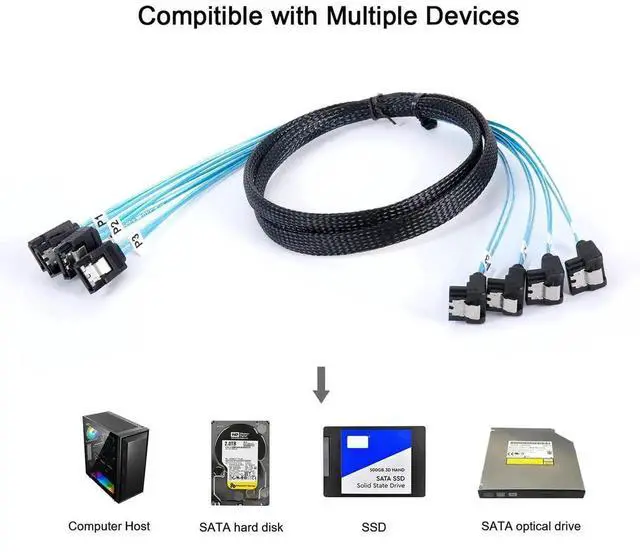 Alt view image 4 of 7 - Aomoproing SATA-III Cable:1M 4Pcs/Set Thin Right-Angle SATA Cable 90-Degree, Bundled Angled to Straight SAS 6Gbps Data Replacement for Server-Raid SDD HDD CD DVD Drives (3.3FT)