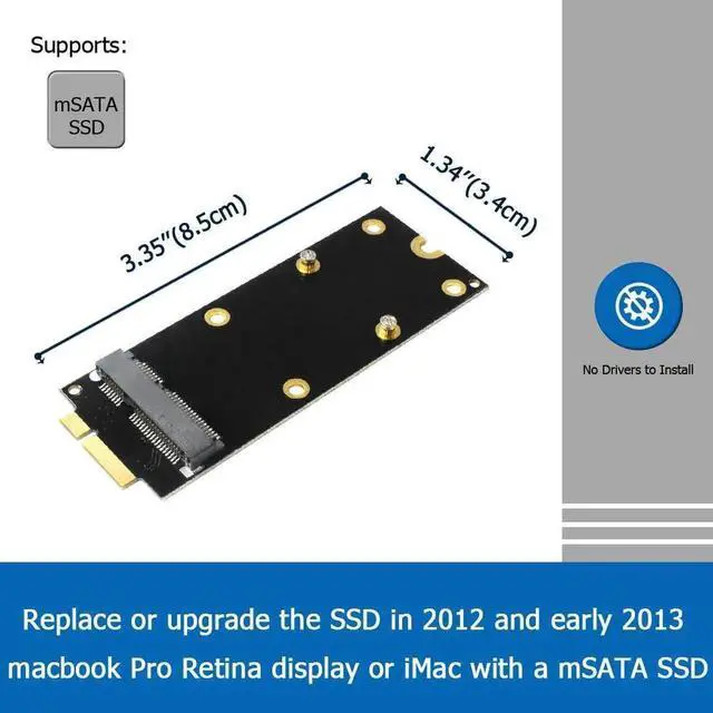 Alt view image 6 of 6 - Aomoproing 7+17 pin mSATA to A1398 A1425 (2012 & Early 2013) Adapter for MacBook Pro Retina SSD Replacement, Mini PCIe SATA SSD Converter Card