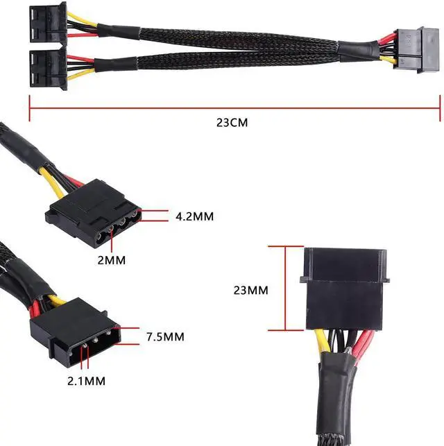 Alt view image 6 of 7 - Aomoproing 4 Pin IDE Y Splitter Adapter Connecter Cable 4 Pin IDE Male to Dual Female Power Supply Extension Cable-23cm/9inch 2 pcs