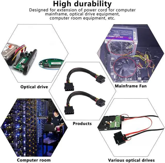 Alt view image 3 of 7 - Aomoproing 4 Pin IDE Y Splitter Adapter Connecter Cable 4 Pin IDE Male to Dual Female Power Supply Extension Cable-23cm/9inch 2 pcs