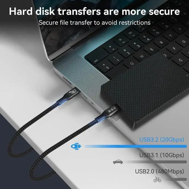 Alt view image 7 of 7 - AomoproingLong Type C to C Cable 16.4FT, 20Gbps/100W/USB C 3.2 Gen 2, 4K@60Hz Video and Audio Output Cord, 20V/5A USB C to C Male Connection, Suport Thunderbolt 3 for MacBook Pro, Dell, Arzopa, Galaxy