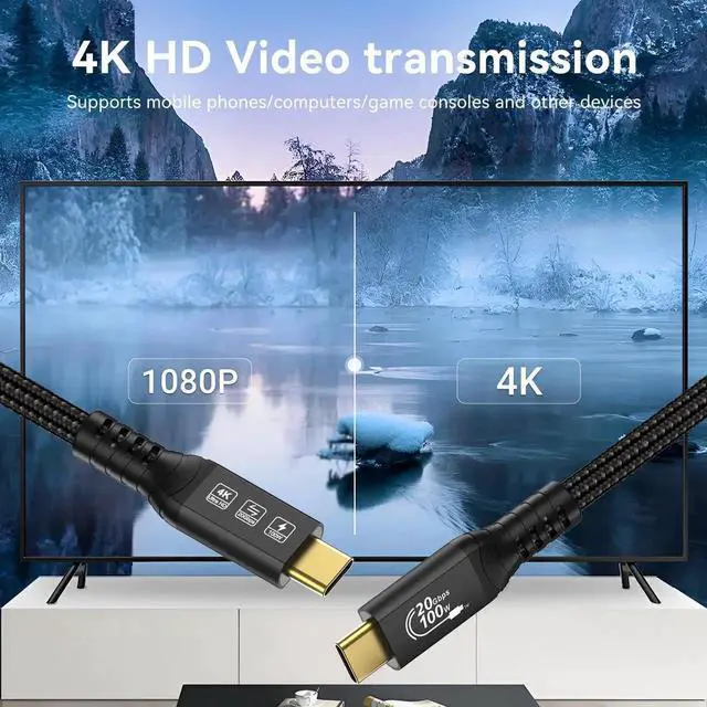 Alt view image 5 of 7 - AomoproingLong Type C to C Cable 16.4FT, 20Gbps/100W/USB C 3.2 Gen 2, 4K@60Hz Video and Audio Output Cord, 20V/5A USB C to C Male Connection, Suport Thunderbolt 3 for MacBook Pro, Dell, Arzopa, Galaxy