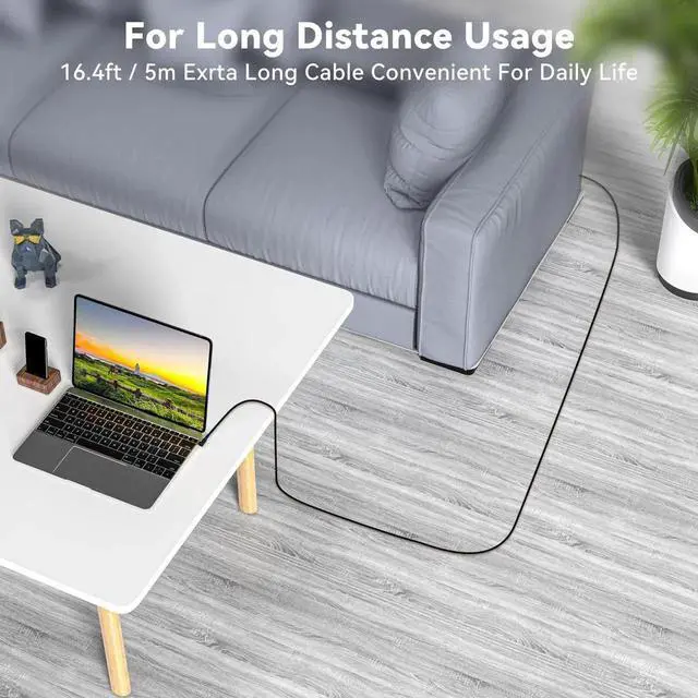 Alt view image 3 of 7 - Aomoproing Long USB C 3.2 Gen-2 240W Extension 5M 16.5FT Charging Curved Cable Data Transfer 20Gbps Charging Cable Type-C 4K Video Output Compatible with Thunderbolt 3 USB-C Computers