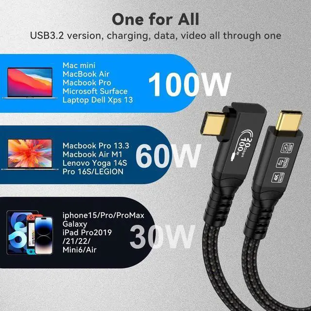 Alt view image 2 of 7 - Aomoproing Long USB C 3.2 Gen-2 240W Extension 5M 16.5FT Charging Curved Cable Data Transfer 20Gbps Charging Cable Type-C 4K Video Output Compatible with Thunderbolt 3 USB-C Computers