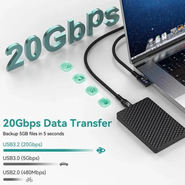 Alt view image 7 of 7 - Aomoproing Long USB C 3.2 Gen-2 240W Extension 5M 16.5FT Charging Curved Cable Data Transfer 20Gbps Charging Cable Type-C 4K Video Output Compatible with Thunderbolt 3 USB-C Computers