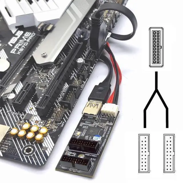 Alt view image 4 of 7 - Aomoproing 5Gbps Single 19/20Pin Header to USB 3.0 19/20Pin Dual Ports Female PCBA Type 1 to 2 Adapter Splitter HUB