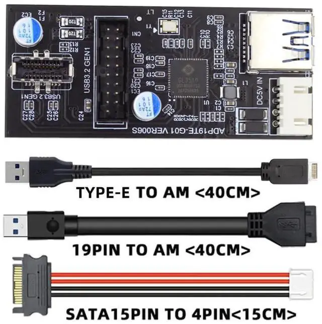 Alt view image 6 of 7 - Aomoproing 19/20Pin Header to 5Gbps USB 3.0 20Pin & Type-E Dual Ports Female PCBA Type Adapter Splitter 1 to 2 HUB