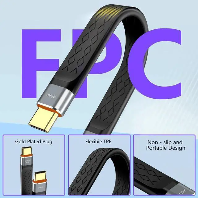 Alt view image 5 of 7 - Aomoproing Thunderbolt 5 80Gbps 2pcs/Lot USB 4 Extension 12CM Flat Short Data Transmissions Cable Male to Male 240W Quick Charge 16K Video Connection Compatible with MacBook