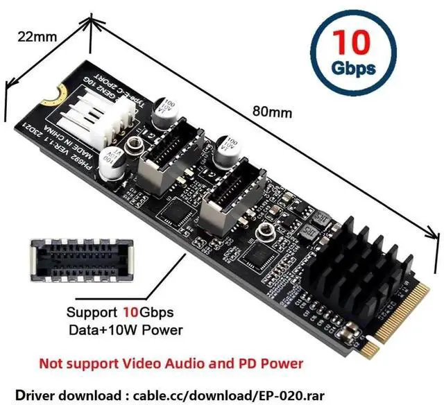 Alt view image 3 of 7 - Aomoproing Dual Type-E 20pin 10Gbps USB 3.1 Front Panel Socket to NVME NGFF M-Key Express Card Adapter for Motherboard