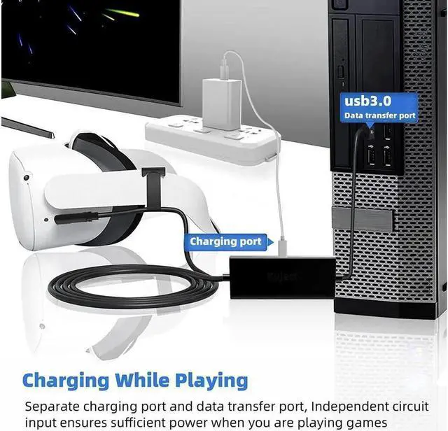 Alt view image 5 of 7 - Aomoproing Design 16FT Link Cable for Oculus Quest 2, with Separate Charging Port for Ultra-Durable Power, USB 3.0 Type A to C Cable for VR Headset Accessories and Gaming PC black