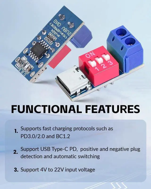 Alt view image 7 of 7 - Aomoproing USB-C PD Trigger Module, PD/QC Fast Charge Decoy Board, USB Type-C to 5V/9V/12V/20V High-Speed Charging Power Delivery Boost Converter (6PCS)
