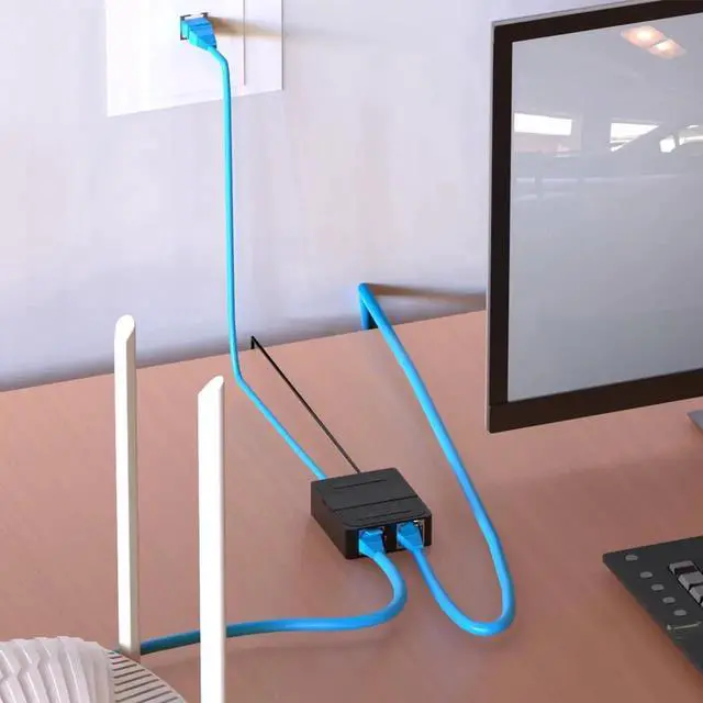 Alt view image 7 of 7 - Aomoproing 1 to 2 Network Splitter, 3 Port Ethernet Switch, 10/100Mbps, Type-C Power Supply, Mini Size Plug and Play