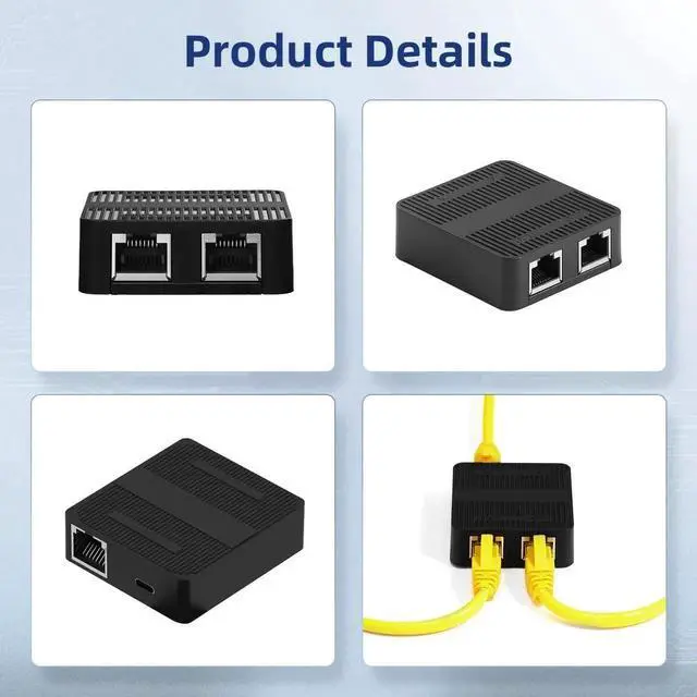 Alt view image 3 of 7 - Aomoproing 1 to 2 Network Splitter, 3 Port Ethernet Switch, 10/100Mbps, Type-C Power Supply, Mini Size Plug and Play